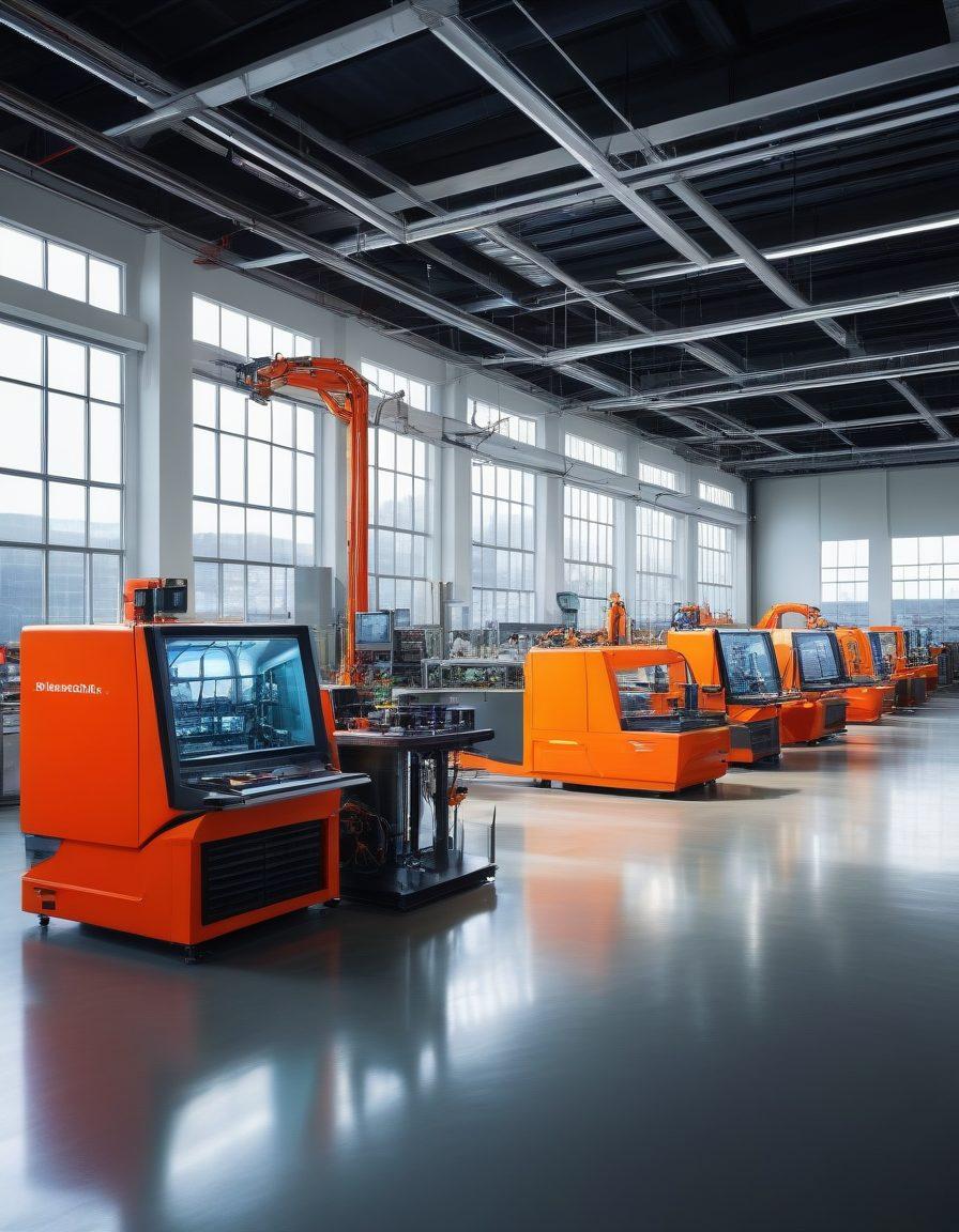 A sleek, modern manufacturing facility showcasing precision machines crafting intricately designed, aesthetically pleasing elements for interior spaces. The scene includes vibrant colors accentuating the advanced technology and artistic design pieces being produced, with workers in creative roles actively collaborating. The background features large windows with natural light streaming in, symbolizing transparency and innovation. super-realistic. vibrant colors. industrial design.